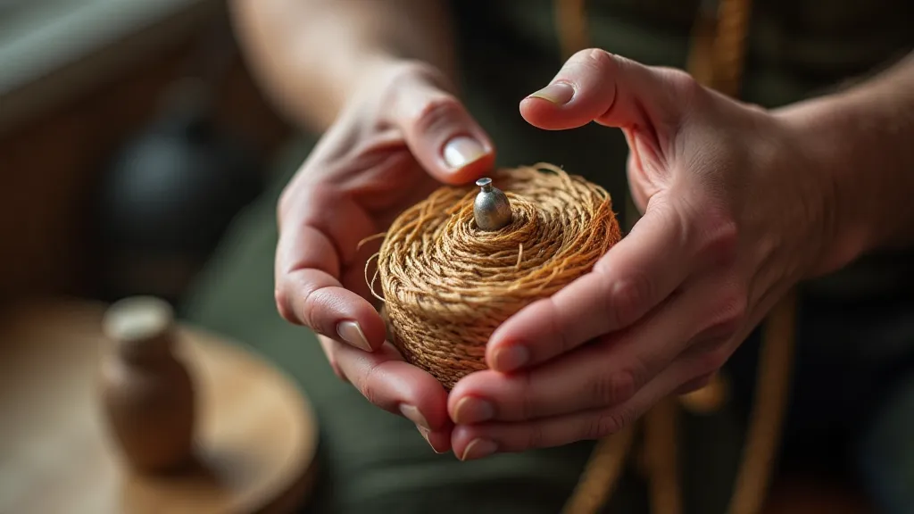 Craftsman's hands braiding Kumihimo