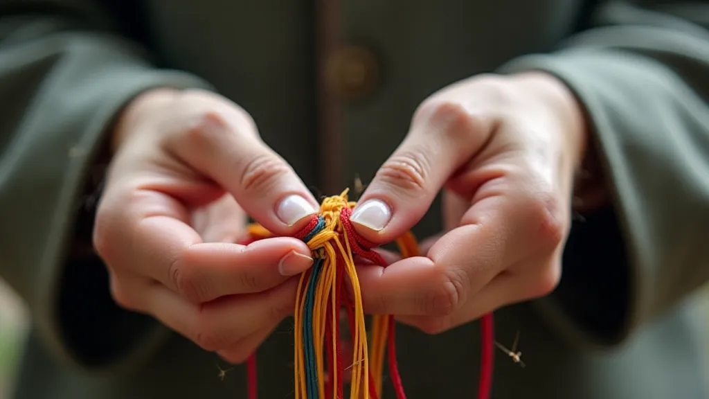 Hands braiding Kumihimo