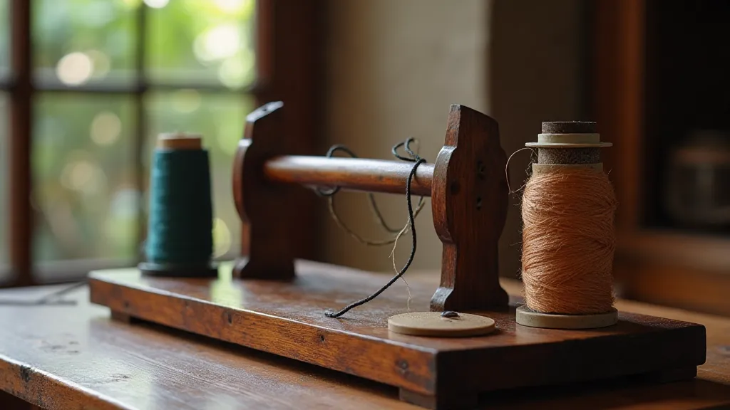 Antique marudai braiding stand with silk threads