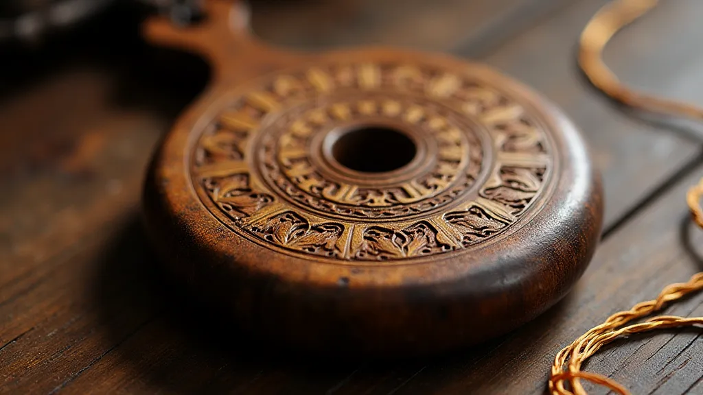 Antique Kumihimo braiding disk (Marudai) detail